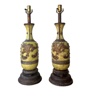 Pair of 1940s Chinese Dragon Motif Lamps