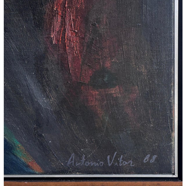 Blue Vintage Abstract Oil Painting by Brazilian Artist Antonio Vitor, 1987 For Sale - Image 8 of 10