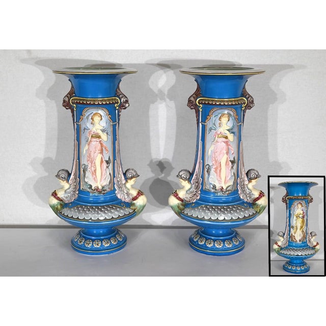 Earthenware Creil-Montereau Vases, 19th Century, Set of 2 For Sale - Image 12 of 18