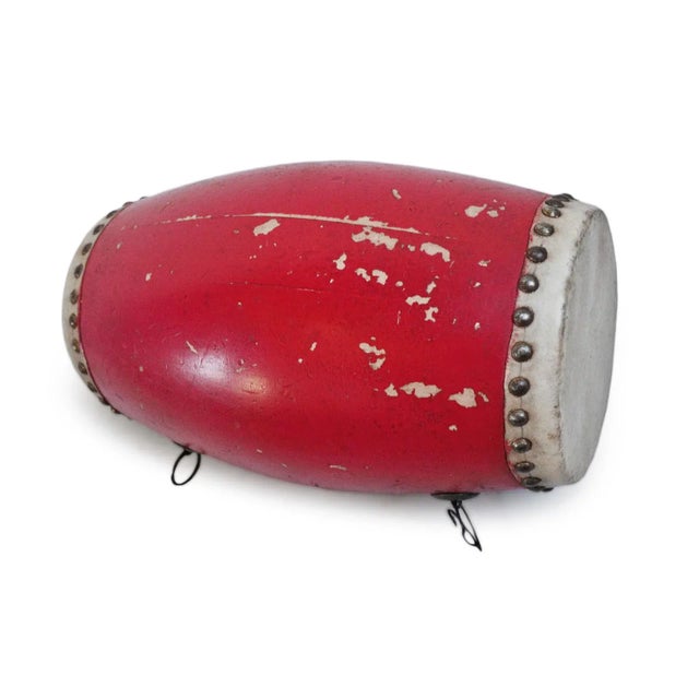 Vintage Small Red Wood Drum For Sale - Image 4 of 7