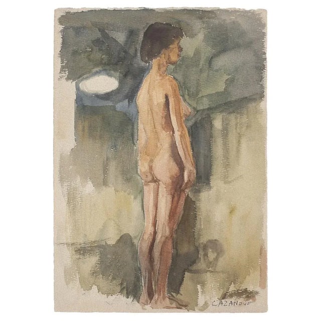 Figure is an original drawing in watercolor on paper, realized by Raymond Cazanove in 1922. Hand-signed on the lower...