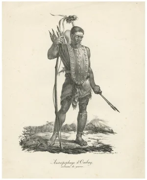 Warrior of Owhyhee (Hawaii), Anthropophage in War Costume, 1785, Engraving, Print