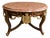 French Center Table – Gold Leaf Wood Base With Glass Top & Marble Look Design For Sale