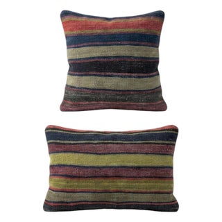 Anatolian Lumbar Kilim Pillow Cover 16'' X 20'' & 16'' X 24'' - Set of Two For Sale
