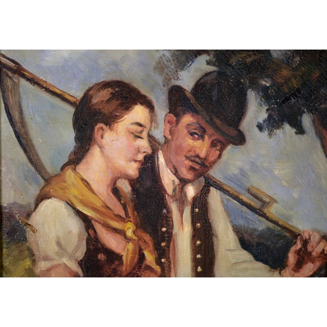 Impressionist Hungarian Harvest Courtship 1920s by Pal Szlavik For Sale - Image 3 of 5