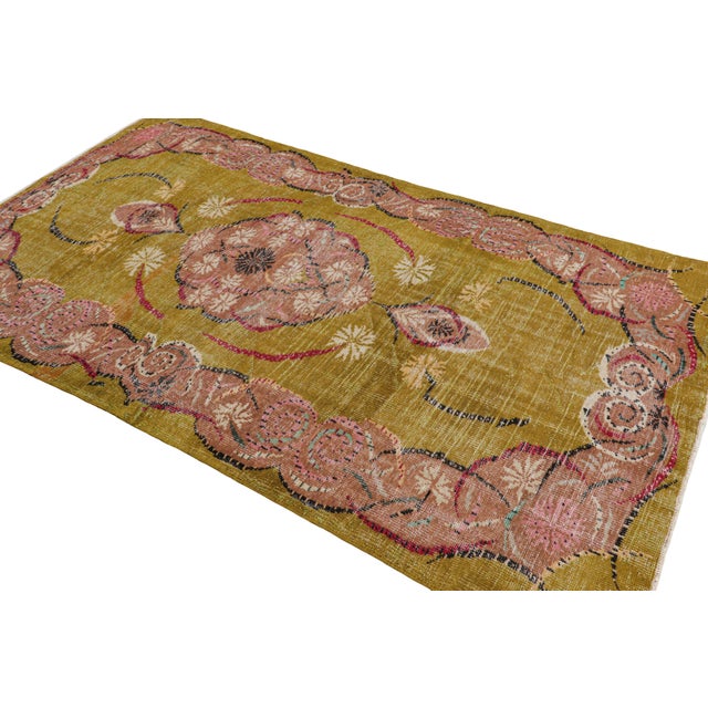 Rug & Kilim Vintage Zeki Müren Rug in Chartreuse With Floral Medallion, From Rug & Kilim For Sale - Image 4 of 8