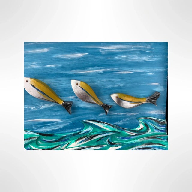 2020s "Yellow Fins Beach" Contemporary Coastal Style Wall Sculpture For Sale - Image 5 of 10