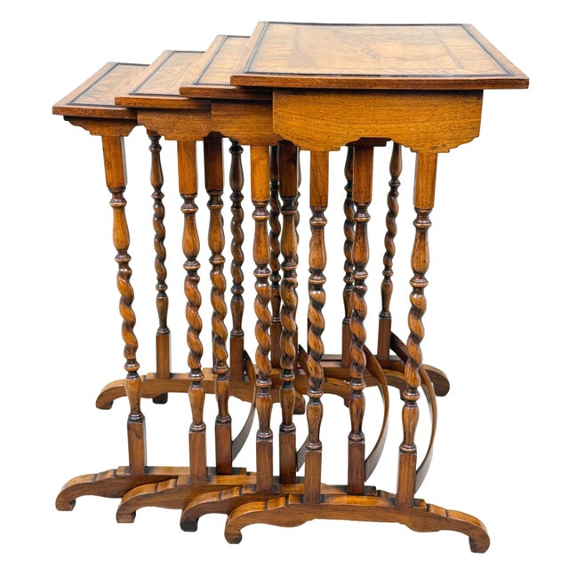 Brown Nesting Coffee Tables in Walnut, 1920, Set of 4 For Sale - Image 8 of 14