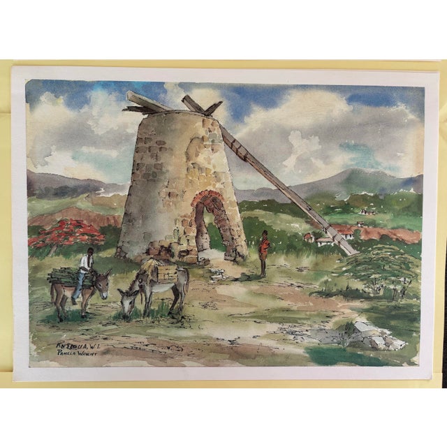 Portfolio by Pamela Wright “St John Antigua” Set of 4 Color Lithographs on Heavy Paper in Art Presentation Folder For Sale - Image 9 of 12