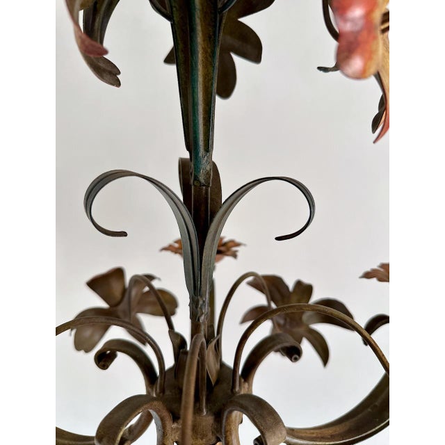 Vintage Italian Florentine Hand-Painted Tole Floral 5-Light Chandelier, 1940s For Sale - Image 15 of 18