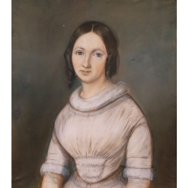 French Mid-19th Century French Pastel Portrait of Young Woman in Giltwood Frame For Sale - Image 3 of 8