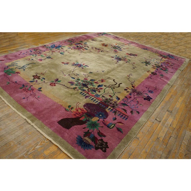 Art Deco Elegant Pink and Gray Color Floral Design Antique Chinese Art Deco Carpet For Sale - Image 3 of 9