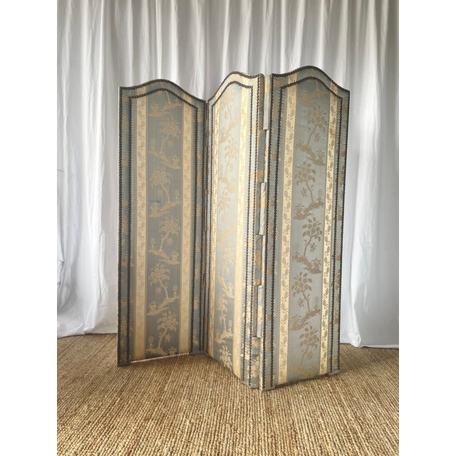 Vintage Screen in Damask Silk, 1920s For Sale - Image 14 of 18