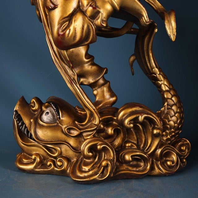 Late 20th Century Gilt Bronze Figure of Kui Xing Standing on a Dragon-Turtle For Sale - Image 9 of 10