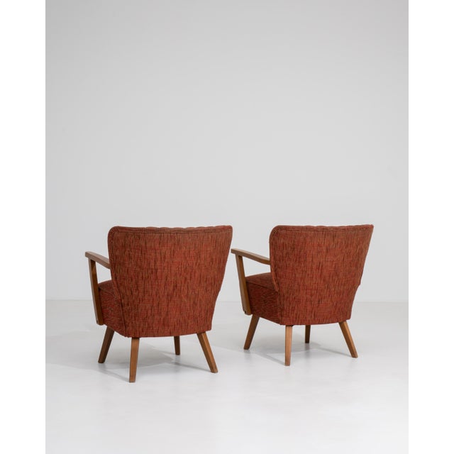 Pair of Mid-Century Modern Upholstered Armchairs Burnt Orange For Sale - Image 10 of 14