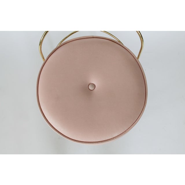 Vintage Pale Pink & Brass Vanity Seat / Stool / Chair For Sale - Image 10 of 16