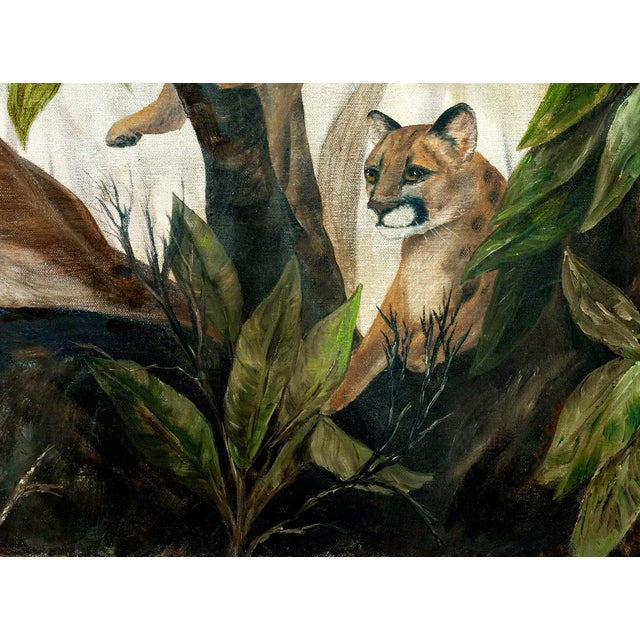 Original Oil Painting of Three Cougars, Winner at California Art Show. Charming naive realism painting by the winner of...