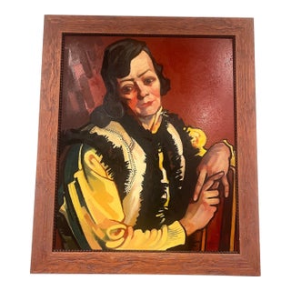 1960s Josef Lacina 1899-1975 Original Oil Portrait Woman Czech Expressionist on Masonite For Sale