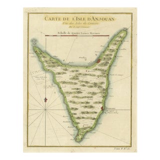 Comoros French Naval Sea Chart with Anjouan Island by Bellin, 1765 For Sale