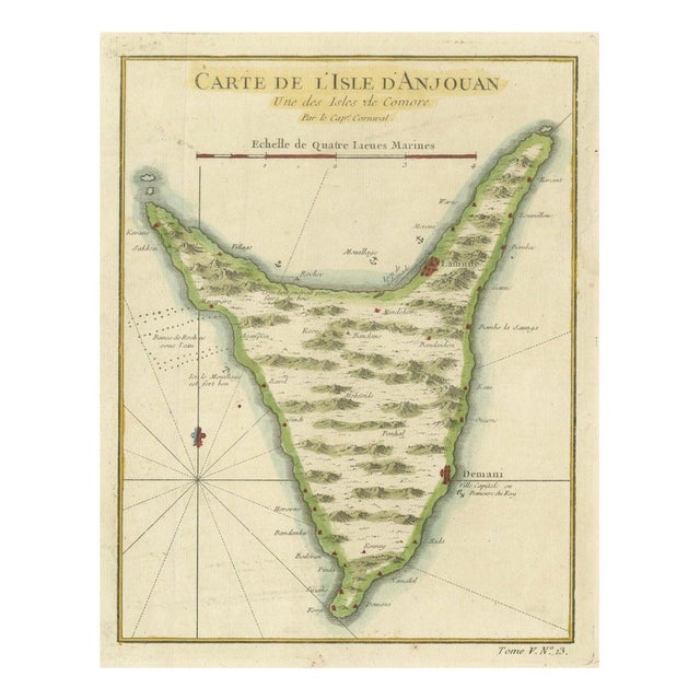 Comoros French Naval Sea Chart with Anjouan Island by Bellin, 1765 For Sale