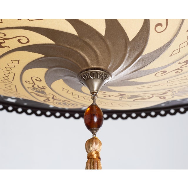 Art Nouveau Fortuny Scudo Saraceno Venetian Bronze Silk Lamp Chandelier For Sale - Image 15 of 18