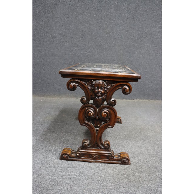 Wood French Baroque Style Carved Walnut Marble Top End Table For Sale - Image 7 of 10