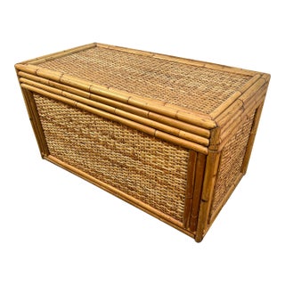 Vintage Woven Rattan and Bamboo Chest For Sale