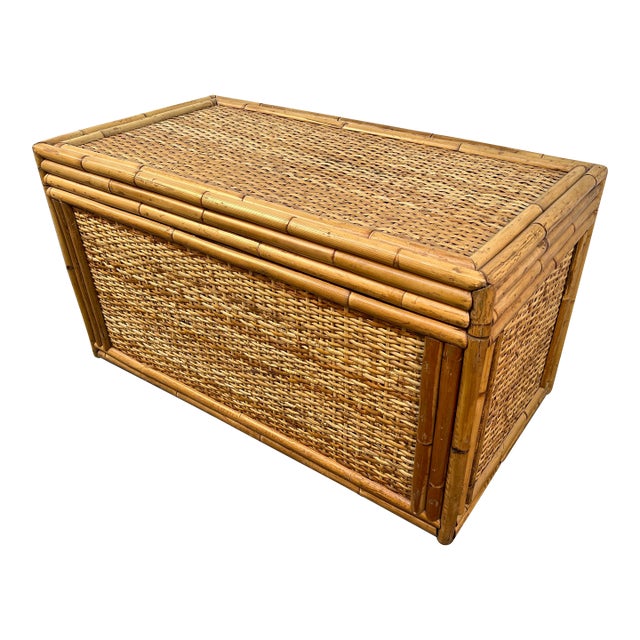 Vintage Woven Rattan and Bamboo Chest For Sale