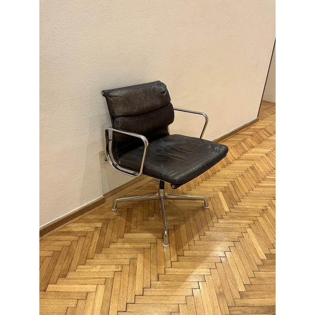 Black Vintage Soft Pad Chair in Dark Brown Leather by Charles and Ray Eames for Vitra, 1980s For Sale - Image 8 of 16