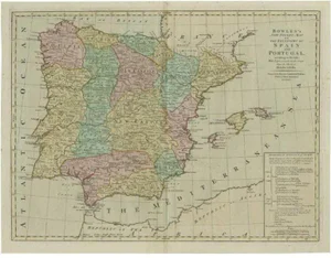 Antique Map of Spain and Portugal by Bowles, 1780