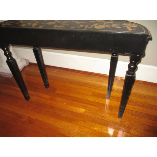 Vintage Maitland-Smith Style Art Nouveau Black With Gold Roses Wood Library / Console Table For Sale - Image 9 of 10