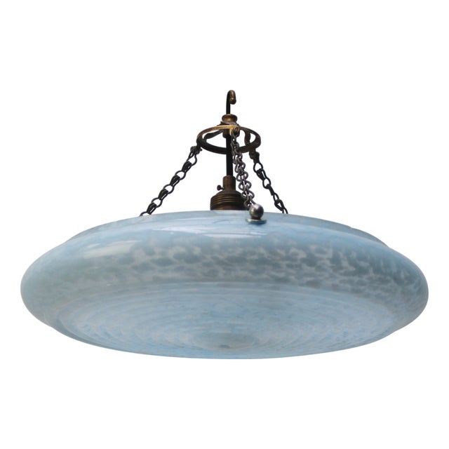 Art Deco Pendant Lamp in Brass and Blue Glass, France, 1920s For Sale