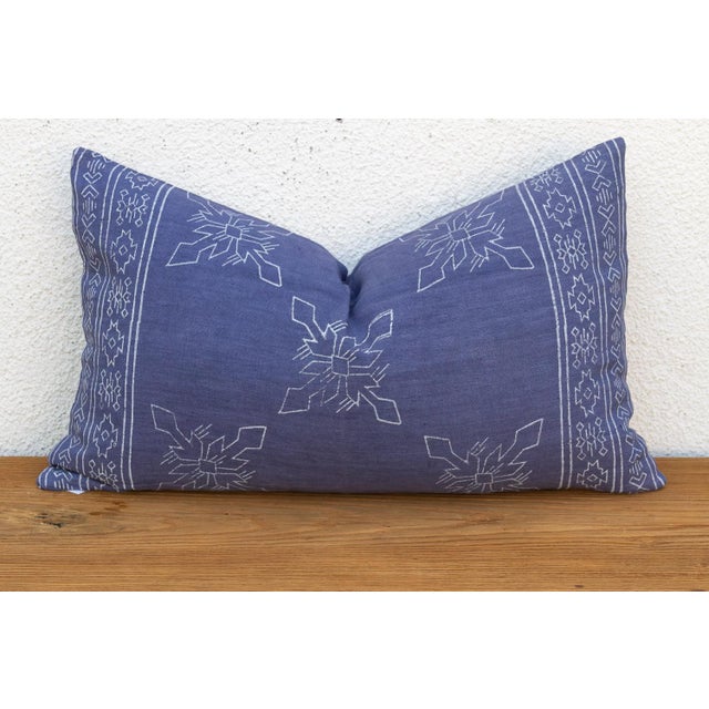 Blockprint Linen Jaipur Lumbar "Indigo" Pillow Cover For Sale In Los Angeles - Image 6 of 7