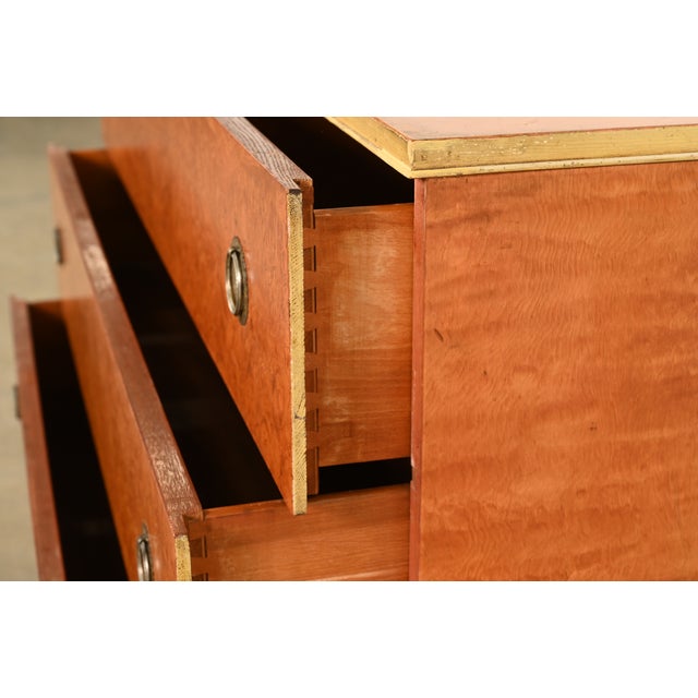 Romweber Style French Regency Louis XVI Burl Wood and Parcel Painted Three-Drawer Dresser Chest, Circa 1940s For Sale - Image 10 of 17
