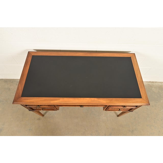 Sligh Furniture French Regency Louis XVI Carved Walnut Leather Top Writing Desk, Circa 1960s For Sale - Image 11 of 14