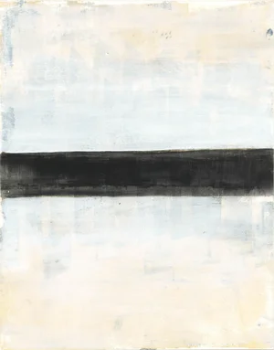 Tux-02 11*14 Original Art Abstract Monoprint Painting by Carrie Bergey - Black, White, Beige