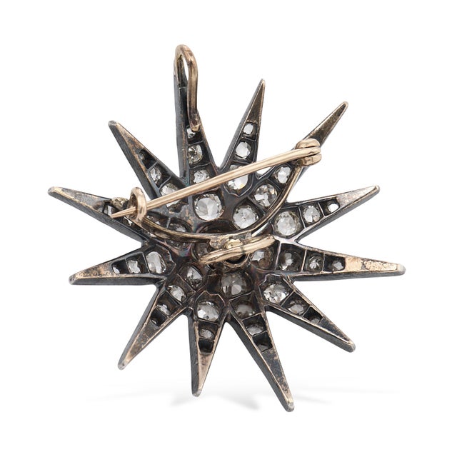 Late 19th Century Victorian 7.00 Carat Diamond 9k Yellow Gold and Silver Starburst Brooch For Sale In Los Angeles - Image 6 of 6