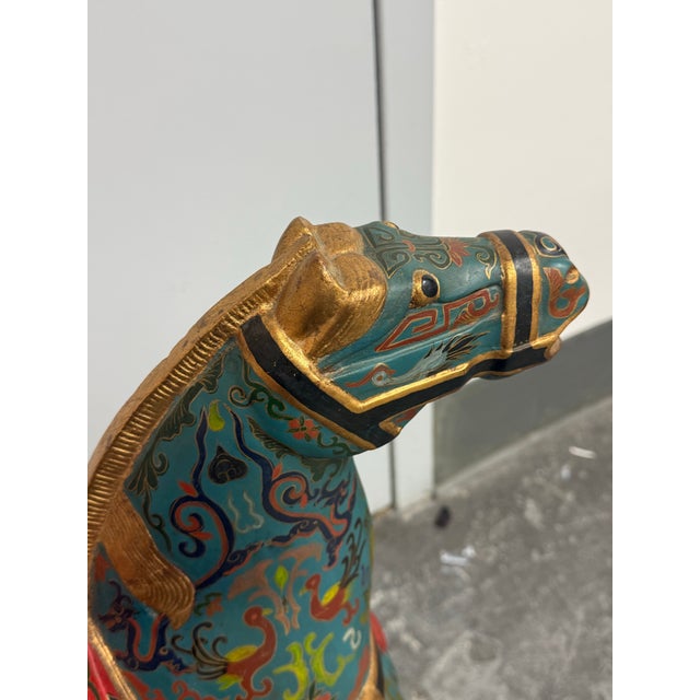 Chinese Republic Period-Style Cloisonné Painted Wooden Horse, Vintage For Sale - Image 4 of 13