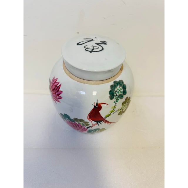 Mid 20th Century Antique Floral and Bird Pattern Chinese Porcelain Ginger Jar For Sale - Image 5 of 9