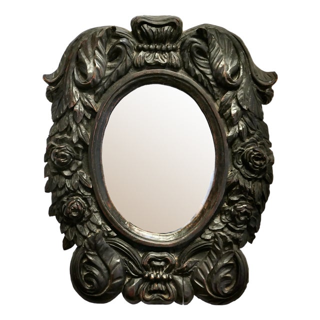 Gothic Carved Oak Oval Mirror For Sale