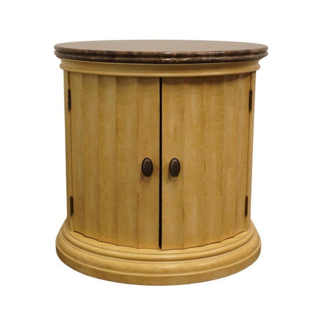 Lexington Furniture Cream / Antiqued White Italian Neoclassical Tuscan Style 26" Round Accent Storage End Table W. Granite Top 343-214 For Sale - Image 11 of 11