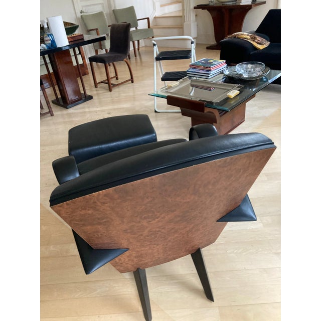 Pace Collection Pace Collection Style Mid Century Modern Black Leather Chair & Ottoman Set For Sale - Image 4 of 4