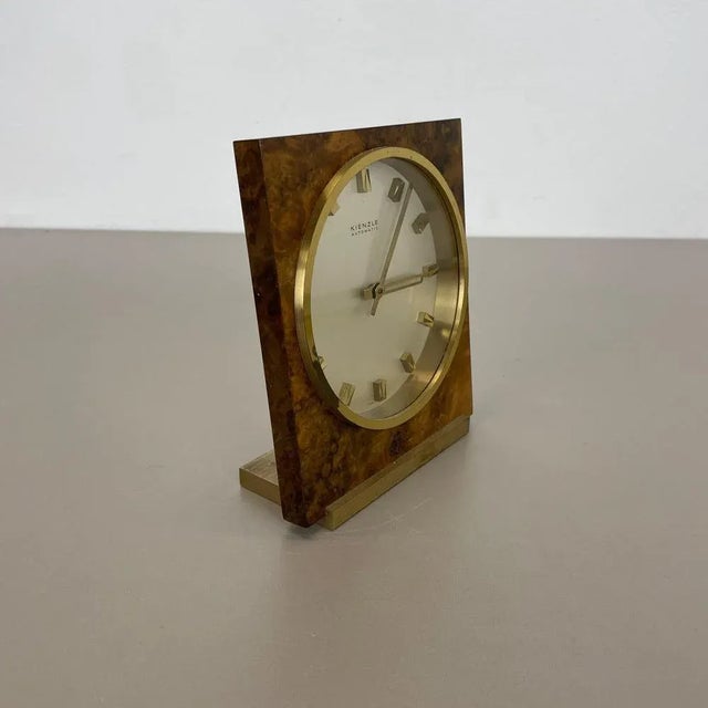 Hollywood Regency Brass & Walnut Table Clock from Kienzle, Germany, 1960s For Sale - Image 13 of 18