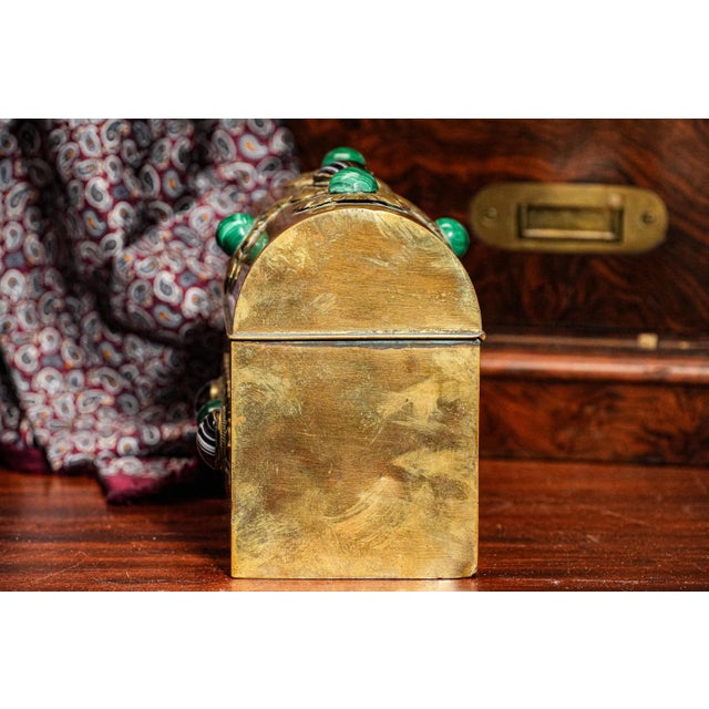 Stunning Cabochon Gemstone Antique Victorian Domed Brass Metal Desk Casket Box Home Decor For Sale - Image 12 of 14