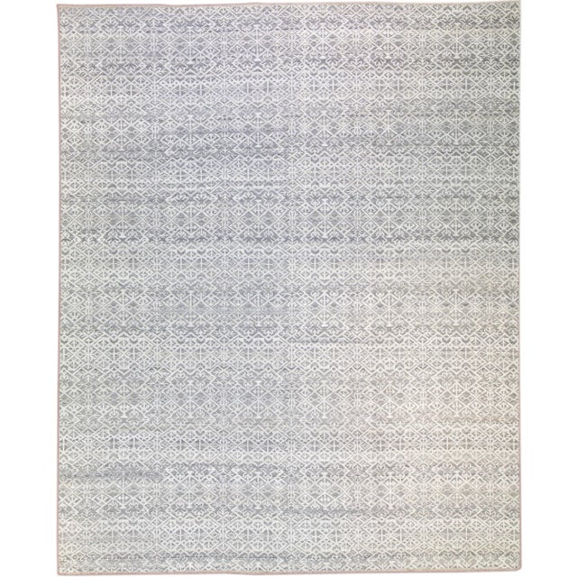 Modern Transitional Gray and Ivory Handmade Allover Geometric Oversize Wool Rug For Sale - Image 10 of 10