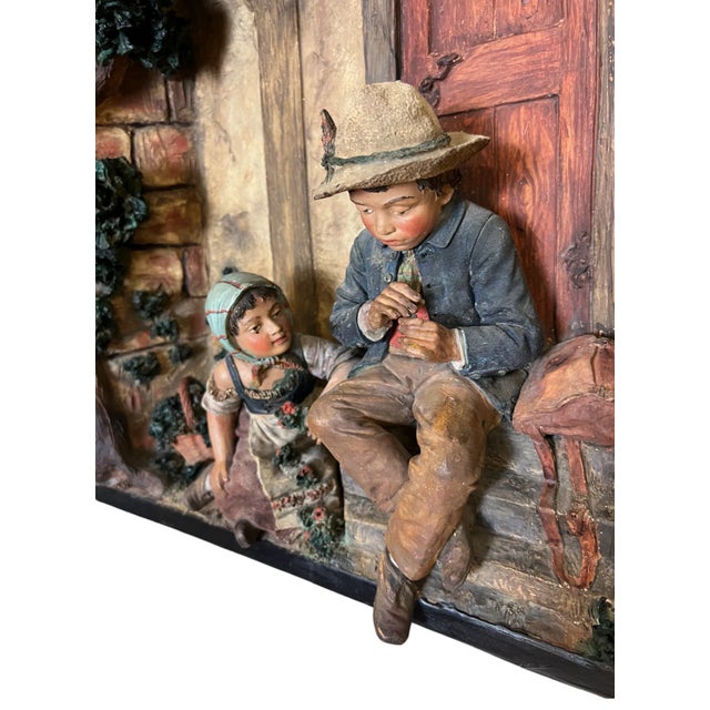 Vintage 3D Wall Relief – European Pastoral Scene, Germany- Set of 2 For Sale - Image 4 of 12