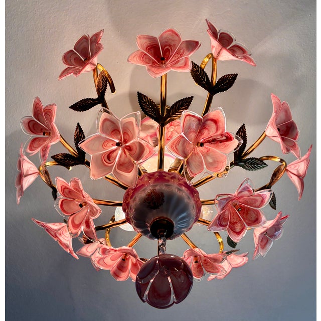 A true rare find for vintage lighting collectors and design enthusiasts! This grand, large-scale Murano floral chandelier...