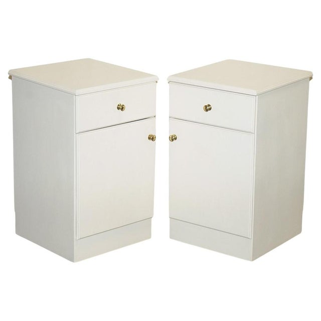 Painted White Bedside Tables with Brass Knobs, Set of 2 For Sale - Image 15 of 15
