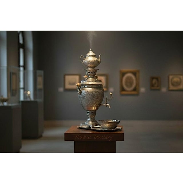 Vintage Islamic Brass Samovar Set with Silver Patina, 1920s For Sale - Image 16 of 18
