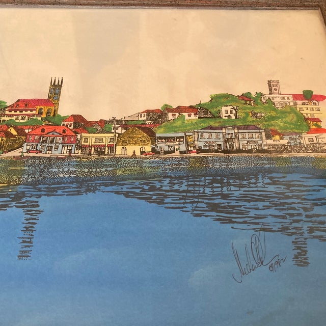 Late 20th Century 1980s Michael Donelan Watercolor "Grenada Seaside" — Panoramic Dark Wood Frame For Sale - Image 5 of 12